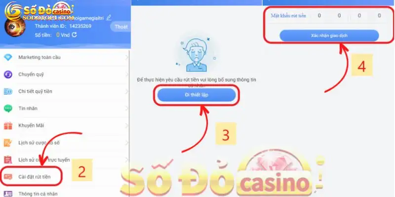Cài đặt mật khẩu rút tiền